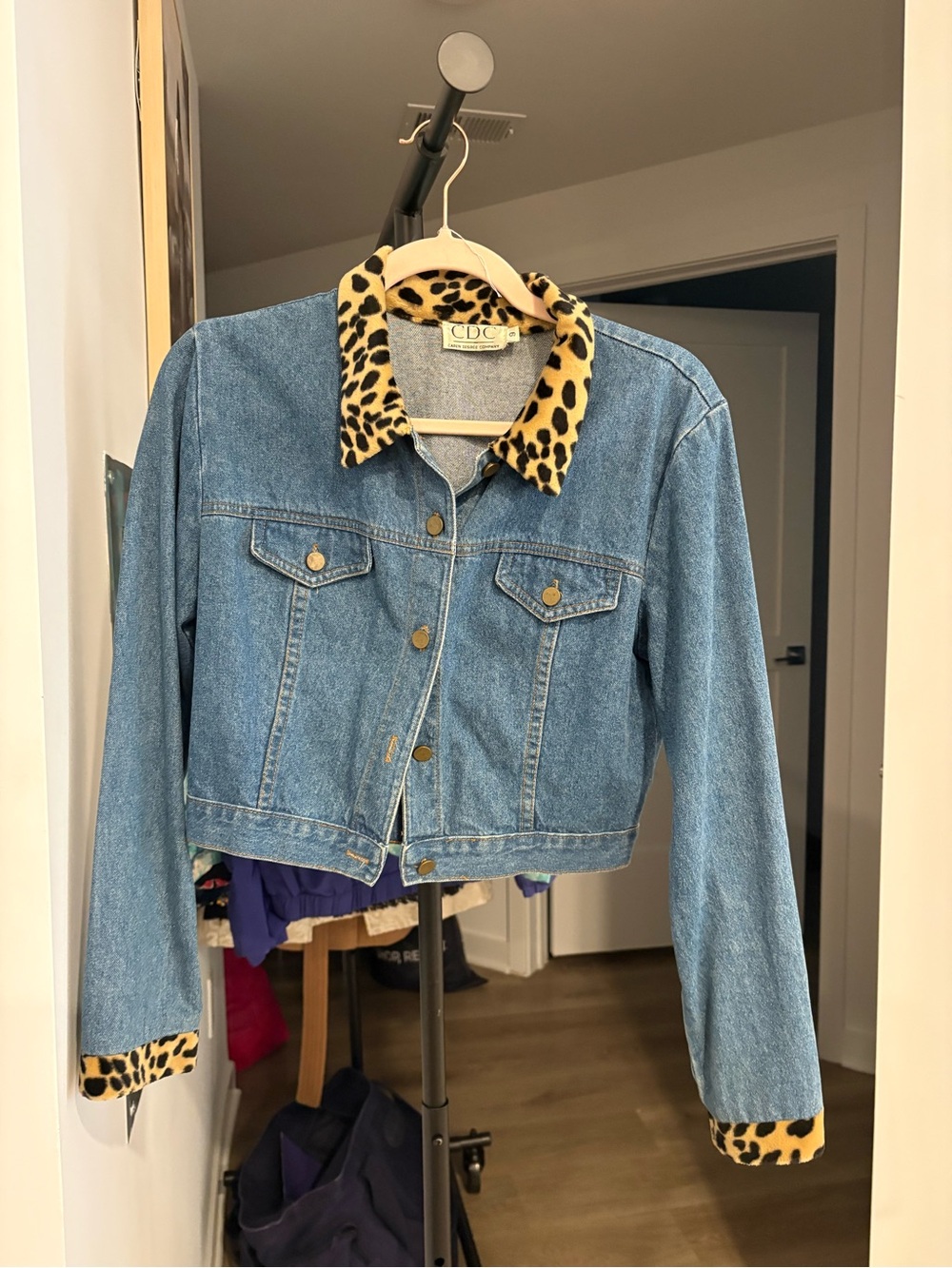 CDC Blue Denim Jacket with Leopard Trim